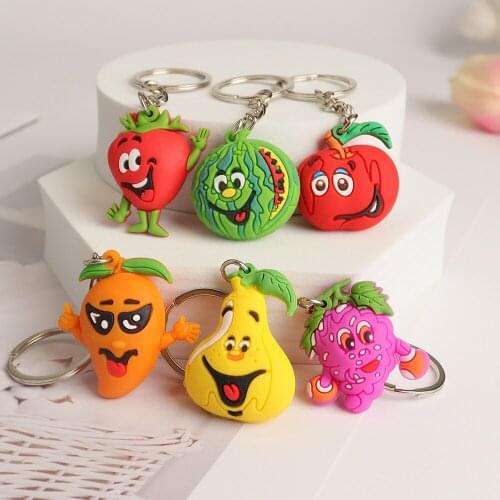 Cute Cartoon Simulation Vegetables Fruit Keychains Soft Resin Smiling Watermelon Tomato Shaped key chain Ring Bag Pandent