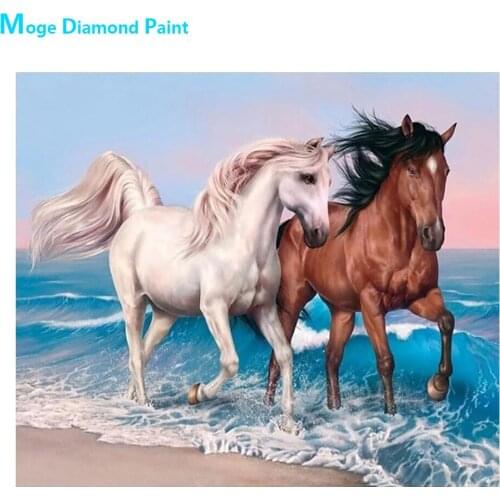 Sea Wave Sandy Beach Horse Diamond Painting Round Full Drill Oil Animal Nouveaute DIY Mosaic Embroidery 5D Cross Stitch Gifts