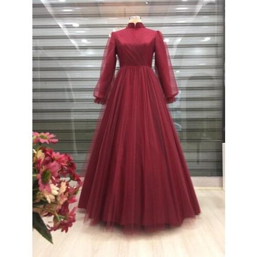 Muslim Prom Dress 2021 High Neck Islamic Dubai Kaftan Saudi Arabic A Line Long Sleeve Evening Formal Party Gowns
