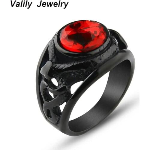 Valily Mens Double Snake Ring Red/Black/Green Crystals Ring Black Stainless Steel Vintage Punk Cool Zircon Rings for Men Women
