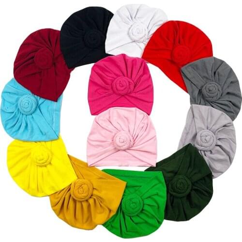 New Fashion Flower Baby Hat Newborn Elastic Baby Turban Hats for Girls 12 Colors Cotton Infant Beanie Cap