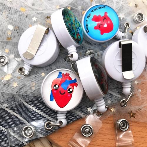 New Design 1 Piece Quality Retractable Nurse Badge Reel Clip Heart Doctors Stethoscope Student IC ID Card Badge Holder Key Ring