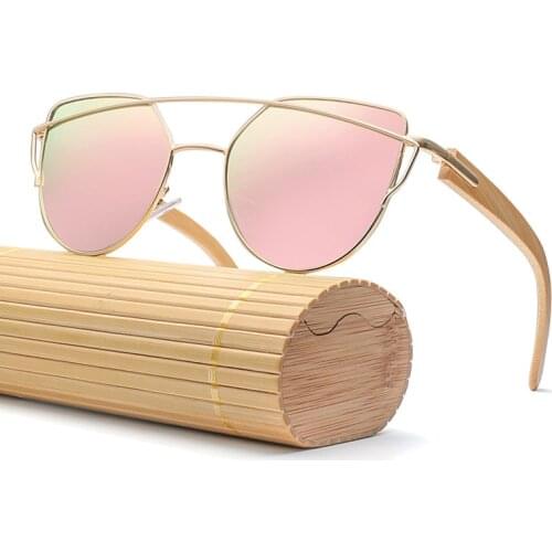 Fashion Women Bamboo Sunglasses Polarized UV400 Lens Mirror Rose Gold Super Star Men Wood Sun Glasses Free Shipping