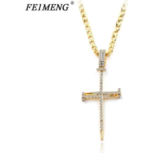 Gold Splicing Nail Cross Necklace Classic Micro Pave AAA+ Cubic Zirconia Cross Necklaces For Men Rapper Hip Hop Fashion Jewelry