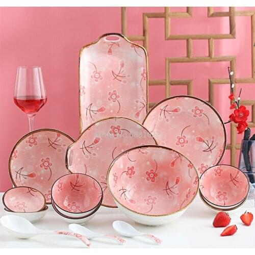 Japanese tableware Xuemei underglaze ceramic tableware bowls and dishes set restaurant household net red tableware