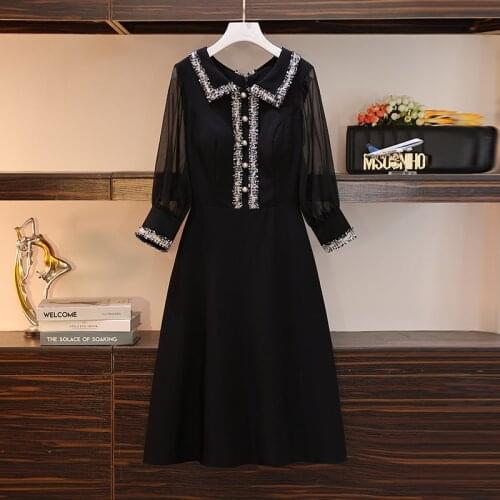 Plus Size Women Spring Autumn Long Sleeve tassel Dresses women Vintage Elegant Black High Waist casual Office A-line Dresses