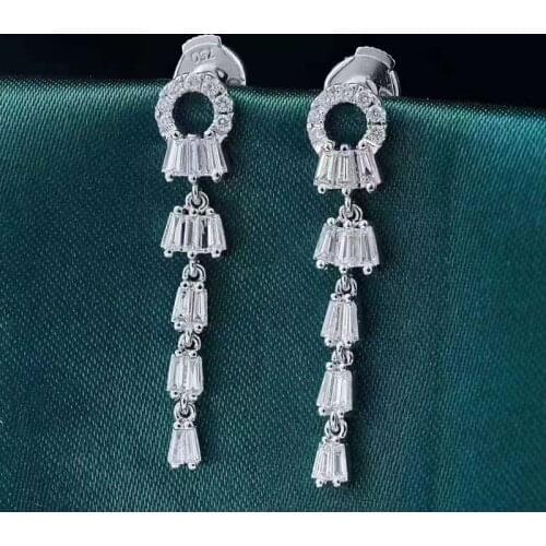 Luxury 18K White Gold Diamond Drop Earring For Women Engagement Wedding Gift Au750 Fine Jewelry