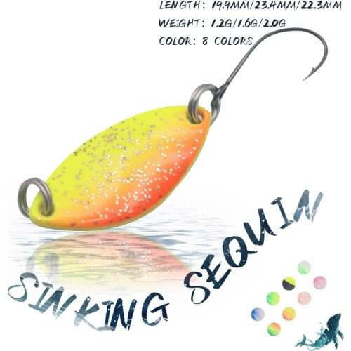 KoKossi 1PCS 1.2g/1.6g/2.0g Fishing Lure Spoon Sequins Metal Baits Hard Artificial Bait Single Hook Sinking Fishing Tackle Tools