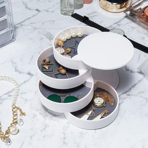 New Round Jewelry Box Small Storage Box 360 Degree Rotating Earrings Necklace 4 Layers Storage Box Family Travel