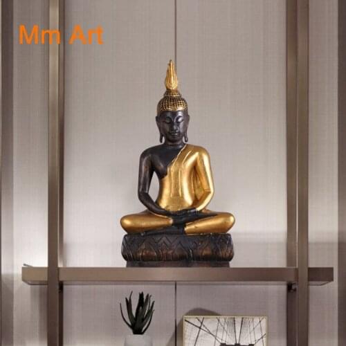 Thailand Hallway Solid Wood Carved Buddha Statue Decoration Retro Nostalgic Ornaments Sakyamuni