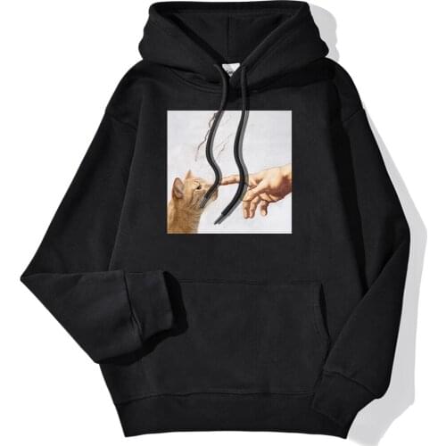 Cat Funny Print Hip Hop Hoodie Men Hot Sale Sweatshirt Harajuku Autumn Cool Daily Casual Mens Hooded Tops Loose Sportswear