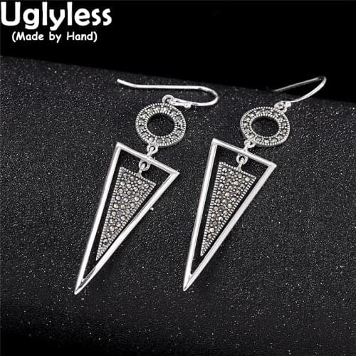 Uglyless Simple Geometric Jewelry for Women Thai Silver 925 Silver Exotic Triangle Brincos Mysterious Marcasite Vintage Jewelry