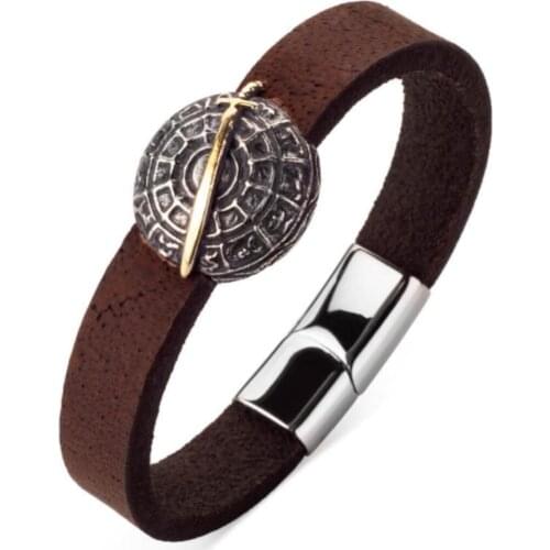 Resurrection Sword Leather Bracelet Male Sword-Shield Leather Bracelet with Product Specifications Wristband part genuine leather, sword-shield