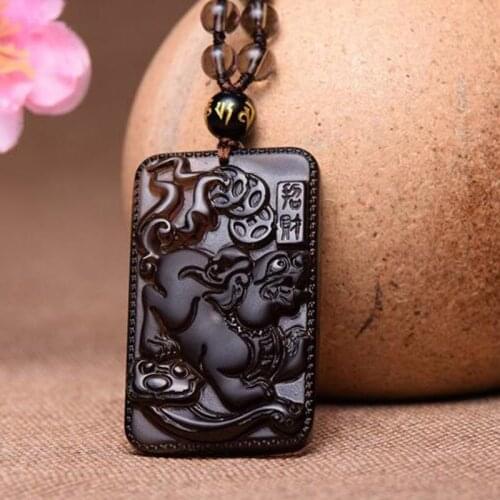 Fine Jewelry Natural Ice Obsidian Carved Brave Blessing Amulet Jade Pendants Fashion Charm Women Men Necklace