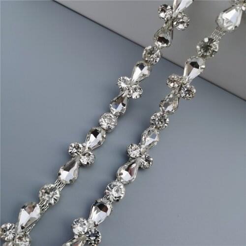 12 inch Rhinestone Crystal Chain Bling Diamante Lace Diamond Trim Ribbon Necklace Applique Gem Sparkle Wedding Dress 0.47" Width