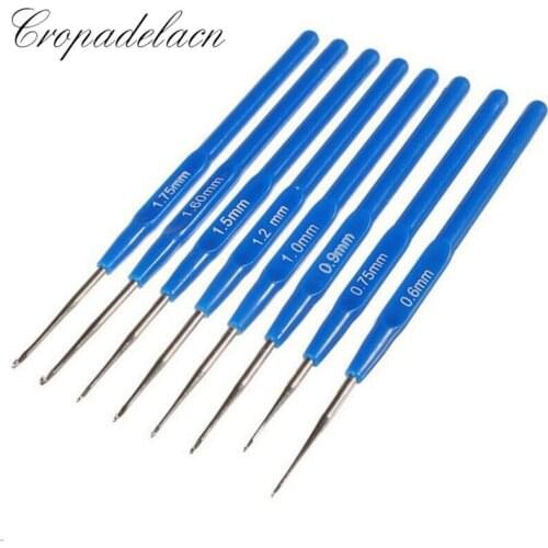 10 pcs/Set Blue Plastic Crochet Hooks Knit Knitting Weave DIY Craft Needles Loom Tool 0.6-2.0mm AU368