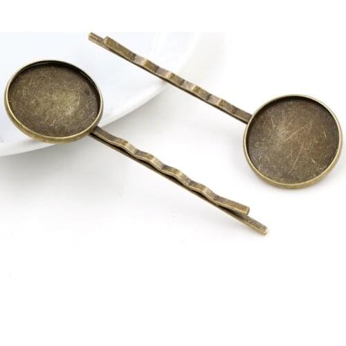 20mm 10pcs High Quality Bronze Plated Copper Material Hairpin Hair Clips Hairpin Base Setting Cabochon Cameo J5-11