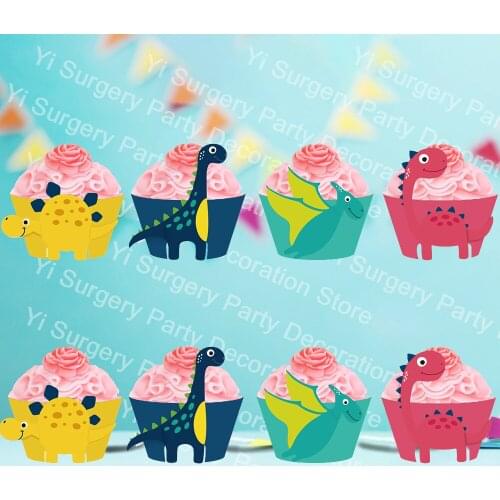 24pcs/set Dinosaur Cupcake Wrapper Theme Decoration Kids Birthday Party Cake Border Baby Shower Baking Tool Party Supplies WB019