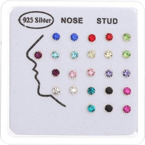 24pcs Nose Studs Piercing 925 silver crystal body jewelry fake septum Fashion Women Girl ear bone earrings 2mm/3mm wholesale