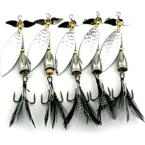 5pcs Spoon Fishing Lure Artificial Metal Sequin Bait Fresh Water Swimbait 9cm 11g Peche Feather Hook Spinner Fishing Tackle