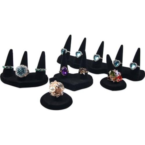 Black Velvet Cute Finger Tip Jewelry Ring Display Holder Resin Ring Display Storage Organizer Stand Showcase