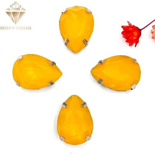 Hot sale Matt Gold yellow opal teardrop sew on rhinestones with claw flatback Resin loose rhinestones DIY garment Accessories