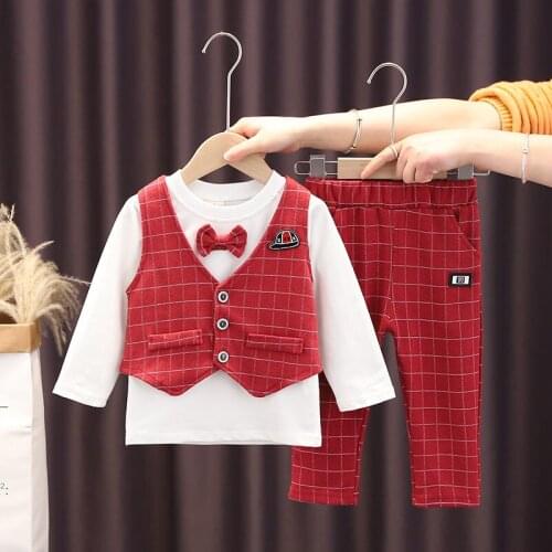 Baby Girls Boys 3pcs Clothing Sets Gentleman 2021 Spring Children Plaid Vest Hoodies Pants Tracksuits Kids Clothes Sport Suit