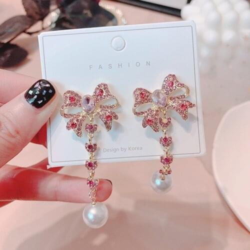 Korean New Fashion Design Bow Earrings Female Elegant Temperament Light Luxury Simple Earrings