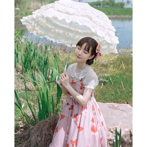 Summer lolita with lace shirt Kawaii Girl Tea Party preppy style Soft Girl princess Japanese top puff sleeve Cos Loli Cosplay