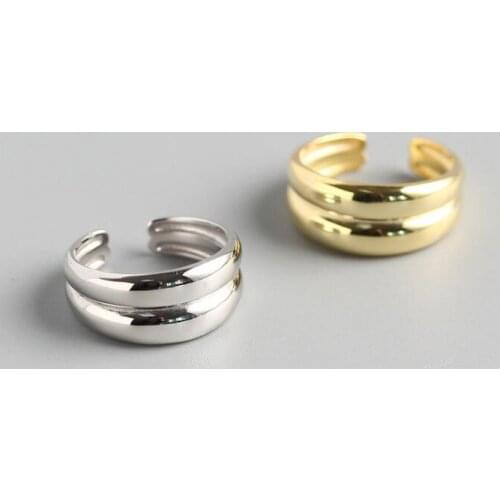 SMALL Minimalist Authentic S925 Sterling Silver Fine Jewelry INS Geometric Double Layer Simple Rounded ring Open adjust J436