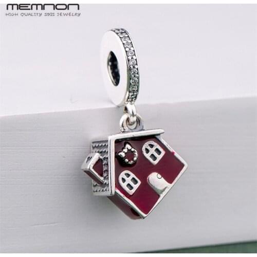 Memnon 925 Sterling Silver Cosy Christmas House dangle enamel charms Fit Bracelet beads DIY pendants for fanshion Jewelry making