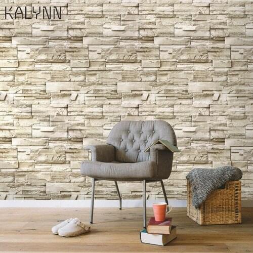 3D Wallpaper Faux Stacked Stone Peel Stick Wallpaper 17.7"x19.7ft Taupe/Tan Brick PVC Self Adhesive Contact Paper DIY Decoration
