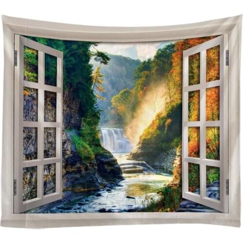 Windows Scenery Tapestry Wall Hanging Cloth Bed Spread Beach Towel Table Cloth Yoga Mat House Decoration Living Room Decoration