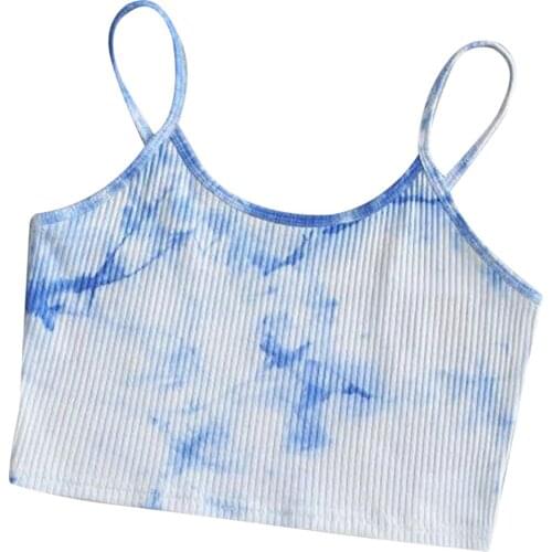 2020 New Women Fashion Tie-dye Print Tank Top Sexy Lacies Summer Sleeveless Crop Top Round Neck Camisole Tops Vest
