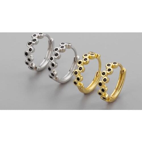 New Fashion Black Zircon Hoop Earrings For Women Golden/White Round Circle Tiny Huggie Charm Ear Nail Piercing Earring Jewelry