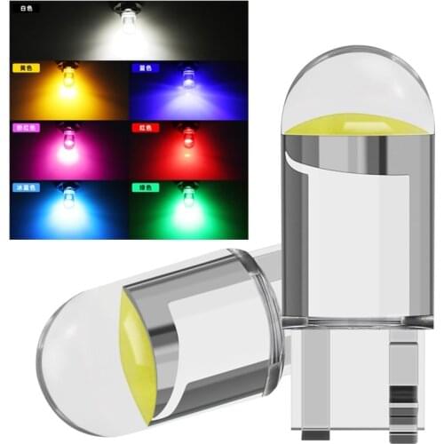 New Super Bright W5W 194 T10 LED Glass Housing Cob Car Bulb 6000K White Green Blue Red Wedge License Plate Lamp Dome Light