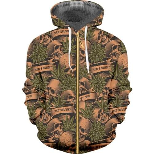 Skull Weed 3d-printed New Hoodies Zipper Sweatshirts Suitable Loose Fall Winter Funny Gothic Streetwear Casual Sport Zip Up Coat