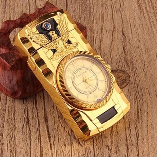 Pneumatic Windproof Blue Flash Light Metal Cigarette Lighter Real Watch Creative Watch Lighter