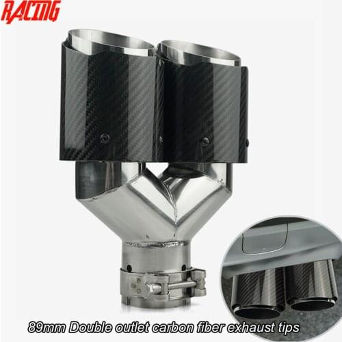 Genuine Car Carbon Glossy Muffler Tip Y shape Double exit Universal car modification Stainless Exhaust Pipe Mufflers Multi-size