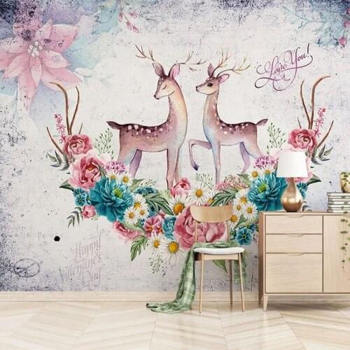 Custom Photo Wallpaper Nordic Retro American Elk Cartoon 3D Mural Wallpaper Childrens Bedroom Background Wall Papel De Parede