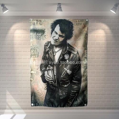 "Sid punk band" Pop Band Sign Cloth Flag Four-Hole Hanging paintings Cafe Hotel Music Studio Decoration
