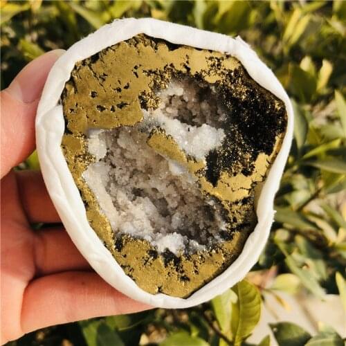 Rainbow aura bismuth titanium silicon crystal mineral geode agate,cornucopia