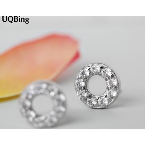 Drop Shipping Fashion 925 Sterling Silver Round With CZ Stud Earrings For Women Beautiful Jewelry