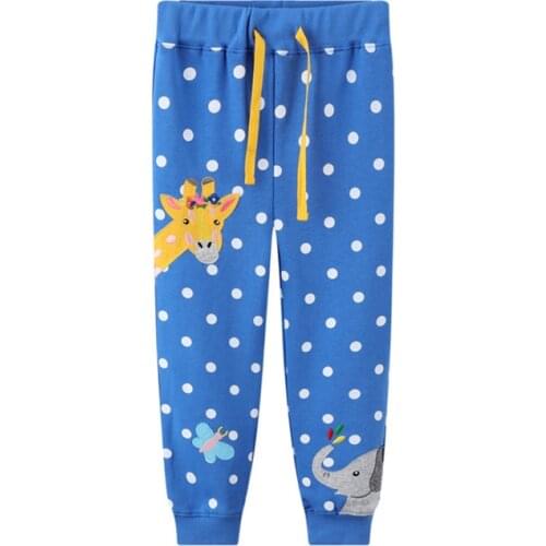 Jumping Meters 3-8T Boys Girls Sweatpants Blue Dots Animals Embroidery Autumn Winter Drawstring Children Costume Trousers Pants