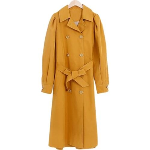 Yellow Trench Coat for Women Spring and Autumn Western Style All-Matching Fashion Popular 2021 New Thick Mid-Length