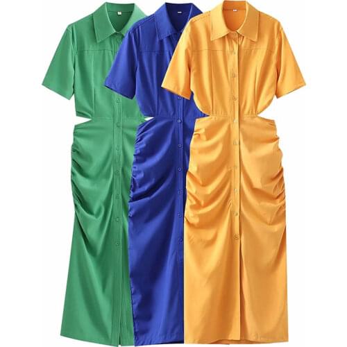 Nlzgmsj Za Women 2021 Shirt Dress Women Waist Cut-out Midi Dress Fashion Design Sexy Elegant Femme Vestidos 202107