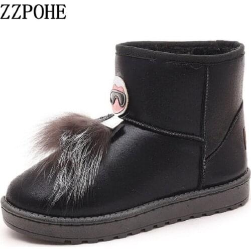 ZZPOHE Winter Shoes Fashion Womens Casual Comfortable Ankle Flat Soft PU Leather Boots Fake hair decoration Women lovely Shoes