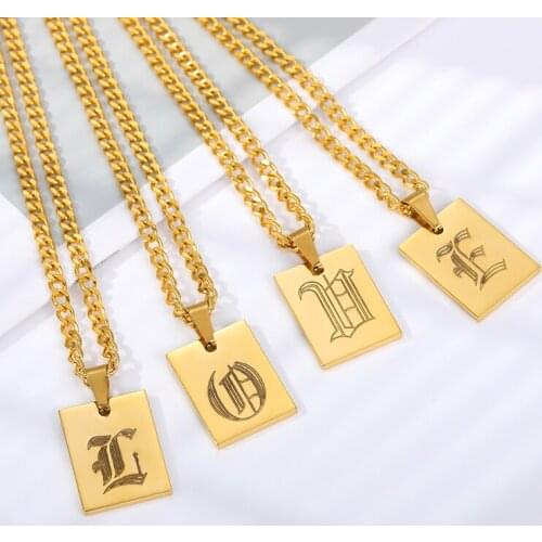 26 Letters Necklace Old English Letter Font Pendants Necklace For Women Stainless Steel Chain Choker Jewelry Birthday Gifts BFF