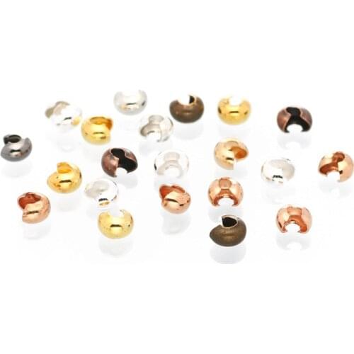 3/4/5mm 100pcs Copper Alloy Round Covers Stopper Fixed Crimp End Beads Ball Crimps Beads For DIY Jewelry Making Accessories