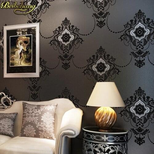 Beibehang 3D embosse wallpaper Continental Damascus Black White wall paper Wallcovering Damascus Bedroom 3d Papel De Parede Roll